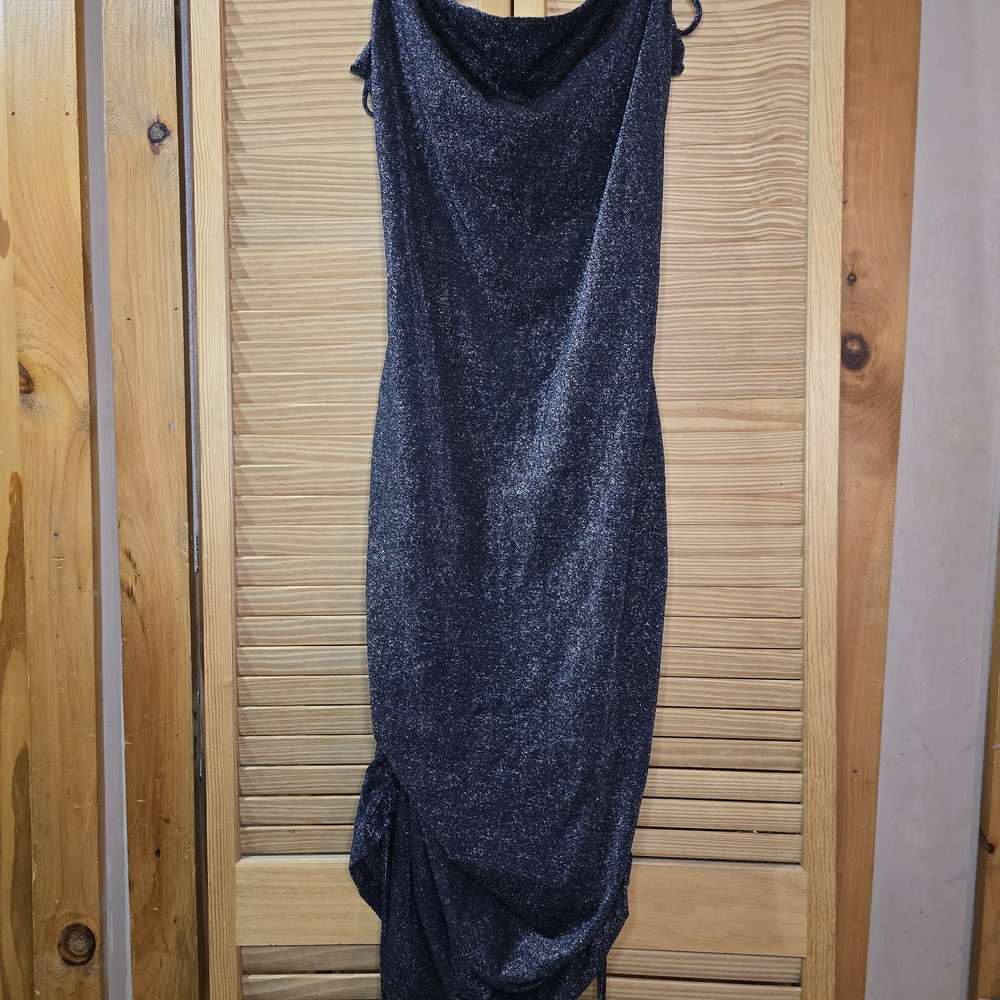 Nasty Gal Black Shimmer Dress Adjustable Side Straps, Size 10 - Picture 6 of 7